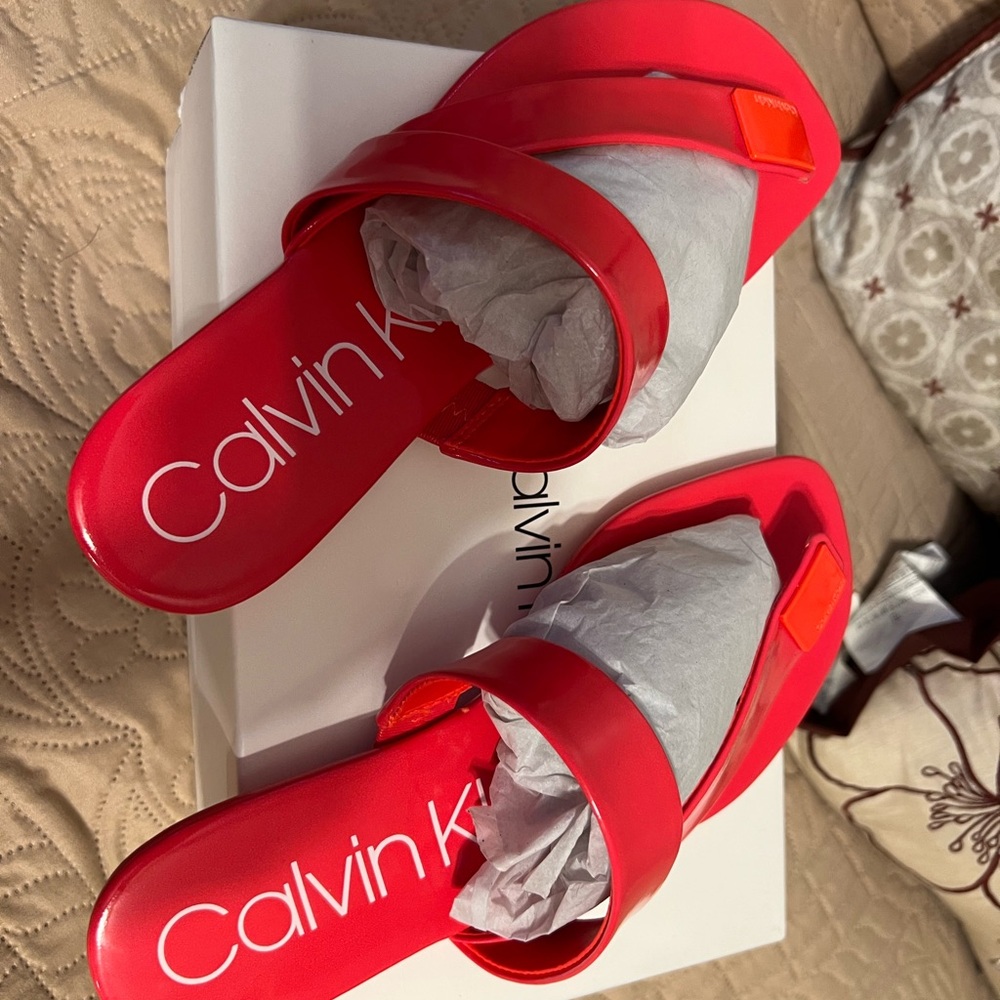 Calvin Klein Women's Bold Red Slide Sandals